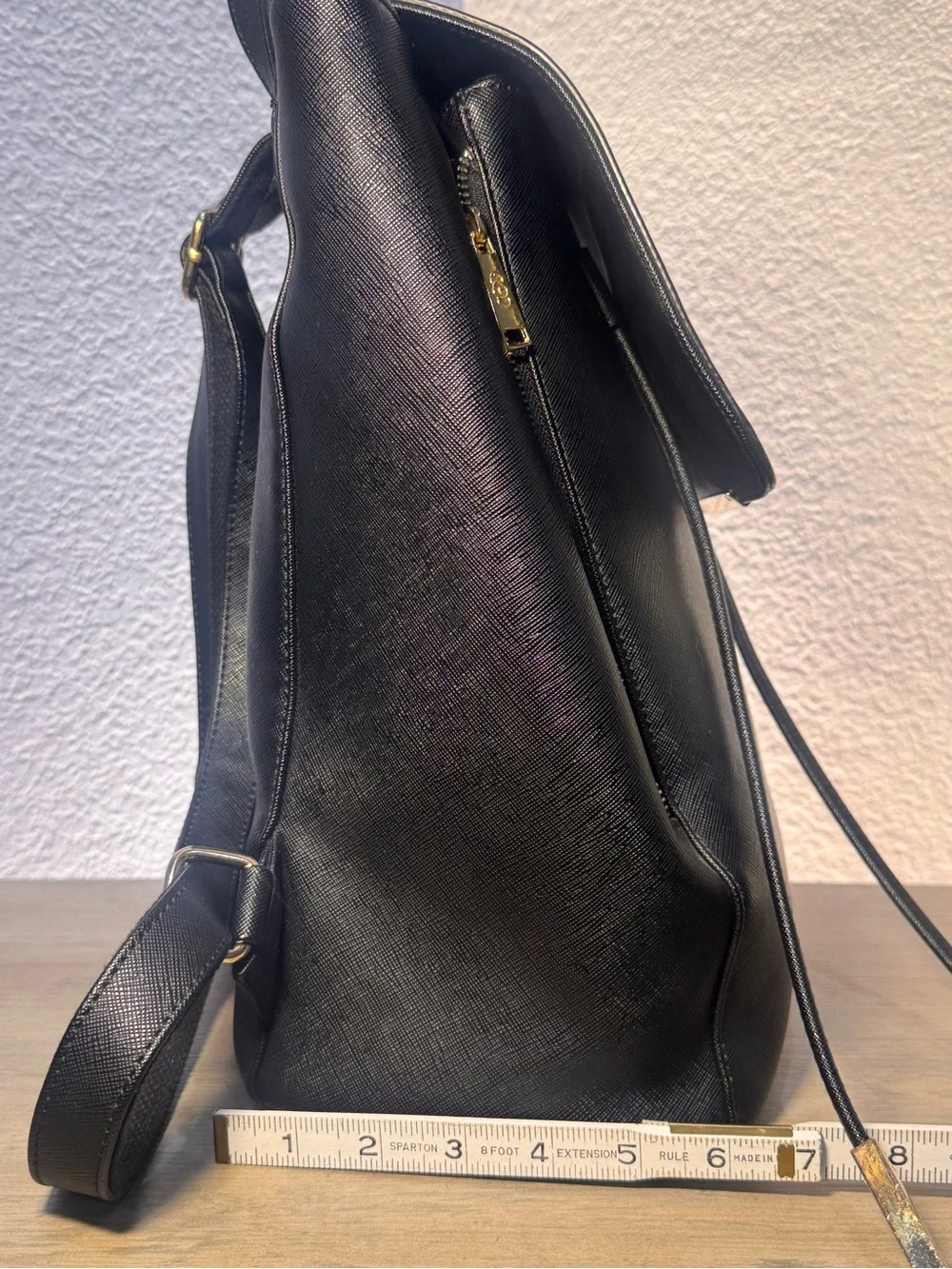 COOFIT Black Saffiano Vegan Leather Backpack Gold Hardware EUC